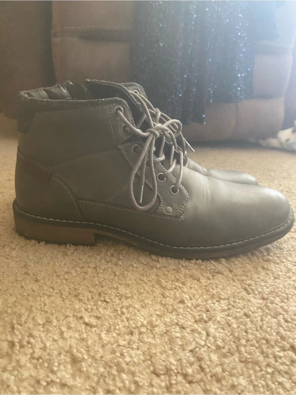 BKE Palmer Men's Size 10 Grey Faux Leather Chukka Ankle Boots Side Zip NWOB